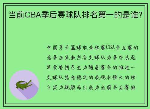 当前CBA季后赛球队排名第一的是谁？