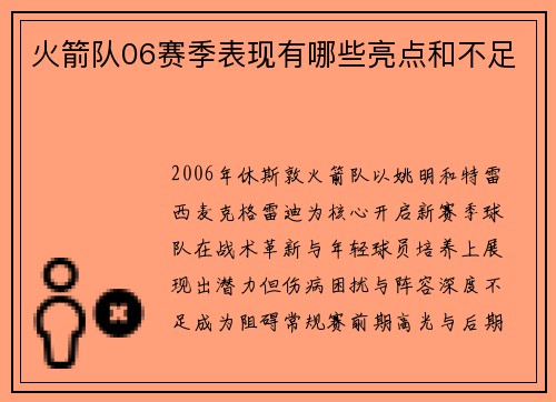 火箭队06赛季表现有哪些亮点和不足