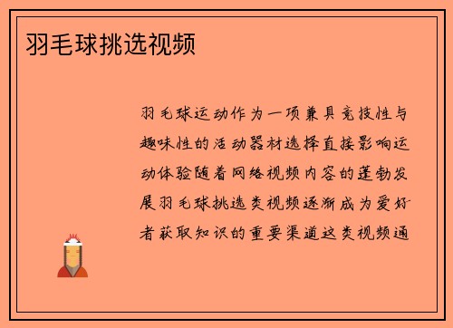 羽毛球挑选视频